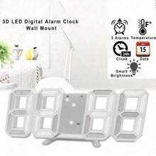 1 个 USB 数据线电源桌面 3D 数字闹钟卧室夜光 LED 挂钟简约多功能电子钟创意 3D 立体数字钟简约时尚简约夜视闹钟客厅房间智能感光闹钟功能可悬挂和摆放,家居装饰,房间装饰 - 彩色 - 查看 6