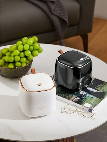 1pc ABS Bedside Mini Trash Can, Small Desktop Garbage Can, Plastic Waste Bin, Simple Household Desktop Storage Box Bin, Cute Style Office Waste Bin With Double Layer Hidden Garbage Bag Design, Press To Open, Large Opening Design