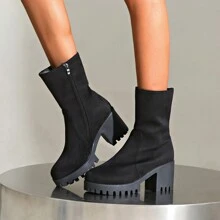 European And American Style Chunky Heel Ankle Boots For Women, 2024 Autumn/Winter New Arrival, Boots, Versatile Platform High Heel Shoes, British Style Boots,