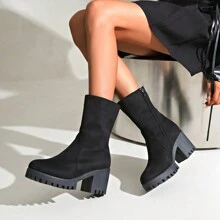 European And American Style Chunky Heel Ankle Boots For Women, 2024 Autumn/Winter New Arrival, Boots, Versatile Platform High Heel Shoes, British Style Boots,
