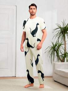 Shendy Vendy Conjunto de pijama cómoda y sencilla para el hogar, holgado, para hombres - Champán - Ver 2