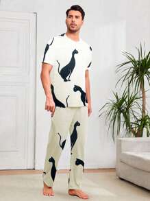 Shendy Vendy Conjunto de pijama cómoda y sencilla para el hogar, holgado, para hombres - Champán - Ver 4