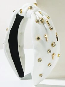 1pc New Solid Color Fabric Knotted Rhinestone Decor Fashion Headband, Personalized Alloy Cross Accessory Hair Decoration - Very Suitable For Women And Women Daily Wear, Simple Facial Washing Hair Accessory, Hairband, Hair Hoop Headbands Head Accessories Beauty Home Hair Accessories,Summer,Holiday,Travel,Festival,Party - Multicolor - View 6