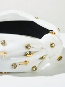 1pc New Solid Color Fabric Knotted Rhinestone Decor Fashion Headband, Personalized Alloy Cross Accessory Hair Decoration - Very Suitable For Women And Women Daily Wear, Simple Facial Washing Hair Accessory, Hairband, Hair Hoop Headbands Head Accessories Beauty Home Hair Accessories,Summer,Holiday,Travel,Festival,Party - Multicolor - View 10