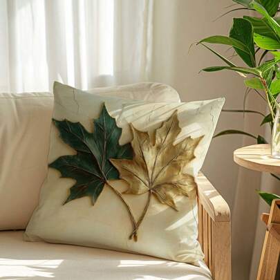 MEMNUN 1pc 17.7*17.7in(45*45cm)/19.69*19.69in(50*50cm)/15.75*15.75in(40*40cm) Gold Foil Leaf 2D Printed Pillow Cover (Single-Sided Print), Home Decor Cushion Cover For Bed, Sofa, Car, Suitable For Daily Use Or High-End Minimalist Home Decoration