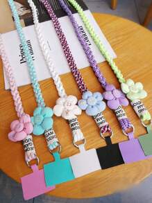 1 件向日葵设计三股编织挂绳手机带，时尚耐用，适合户外活动，送给母亲、家人、朋友、生日、节日的礼物，手机挂饰，手机链 - 彩色 - 查看 2