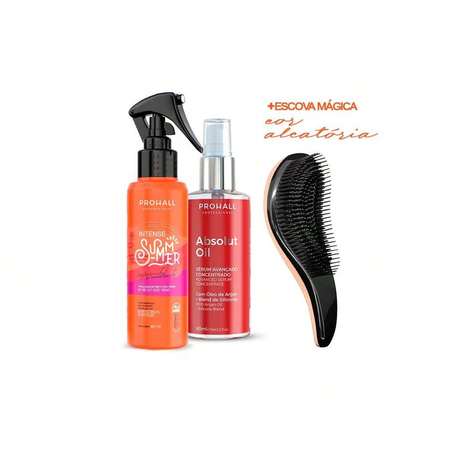 Leave In Pós Praia Prohall + Sérum Reparador 60ml + Escova - Laranja - Visão 1
