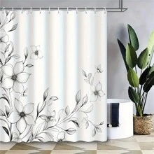 Floral Shower Curtain - Stunning Black And White Modern Flower Design, Water-Resistant And Machine Washable Polyester Fabric, Grommet Top, Unlined Woven Bath Curtain For Bathroom Decor With 12 Hooks Summer Bathroom Accessories Back To School