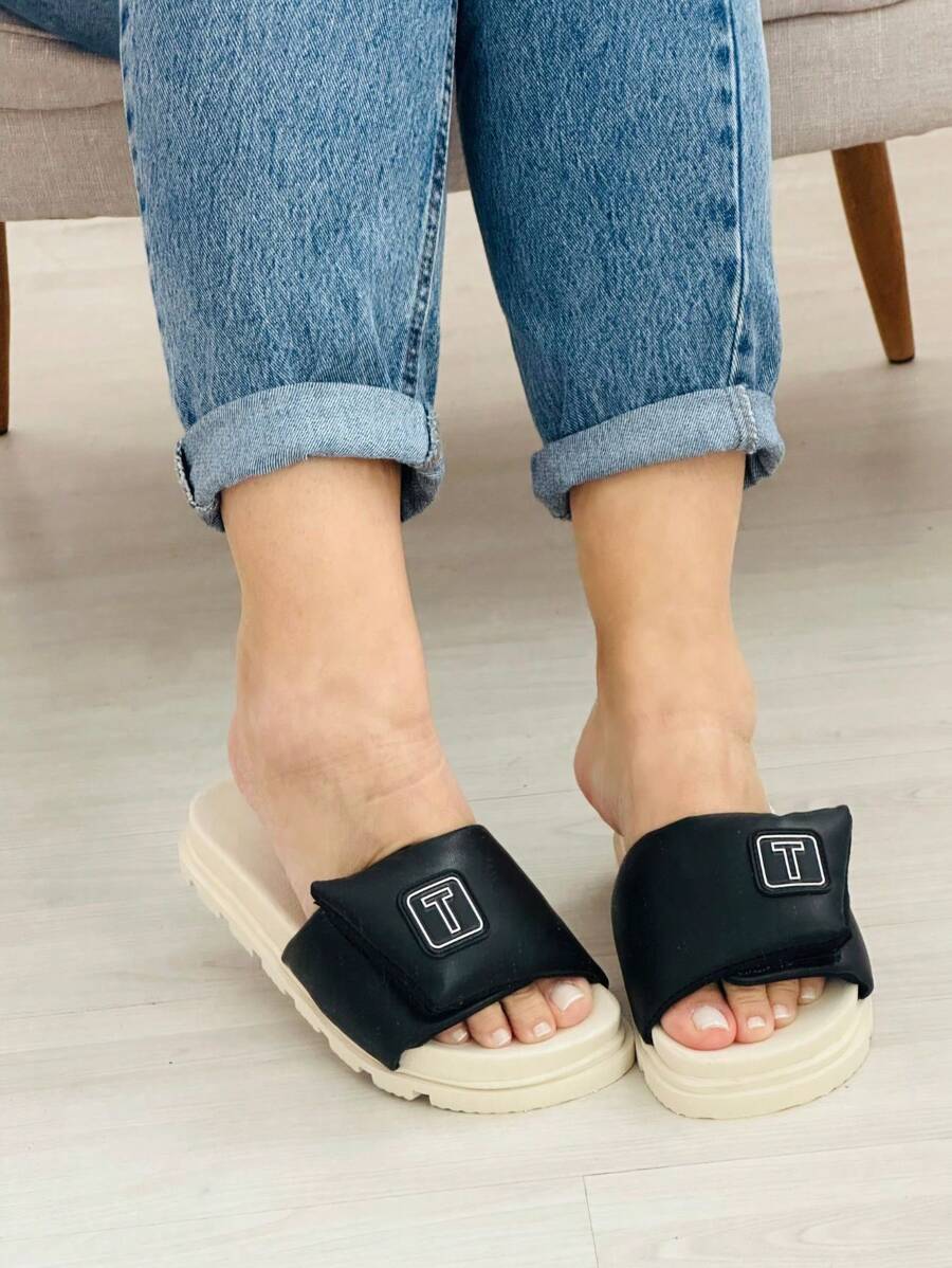 TRZ Flat Clog Soft Sole Low Adjustable Sandal Slipper Closure - màu đen - Xem 1
