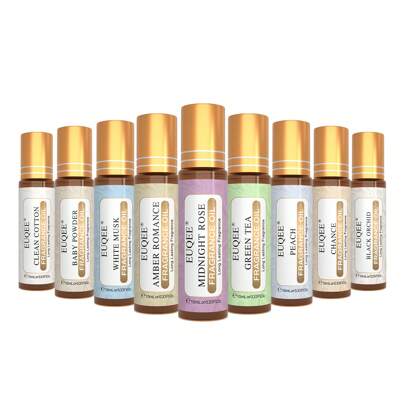  1瓶10毫升/0.33液盎司EUQEE香氛精油滚珠瓶，适用于身体香氛、约会、散发魅力，持久留香，包含白麝香、椰子香草、乖乖女、沉香木、香草麝香、天使、S@Auvag、璀璨水晶、性感炸弹、琥珀浪漫、Jador、草莓、樱桃、清新亚麻、泡泡糖、海风等香型。