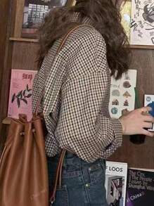 Camisa casual de mujer de manga larga a cuadros, de otoño, tops de manga larga