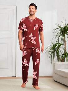 Shendy Vendy Men's Comfortable And Simple Home Loose Pajama Set - 紅色 - 查看 1
