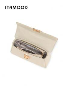 ITAMOOD Túi xách thiết kế thanh lịch, nhẹ nhàng, sang trọng, công sở, giản dị, lấy cảm hứng từ nhà thiết kế & túi đeo vai vuông, túi xách da sợi nhỏ - Màu be - Xem 7