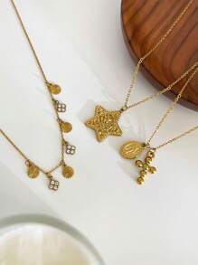 Monlansher 1 pezzo Collana con pendente in acciaio inossidabile non sbiadente per donna, modelli stella, ritratto, croce, alla moda, minimalista, di alta gamma, di moda, da indossare singolarmente o a più fili, versatile