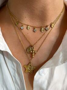 Monlansher 1 pezzo Collana con pendente in acciaio inossidabile non sbiadente per donna, modelli stella, ritratto, croce, alla moda, minimalista, di alta gamma, di moda, da indossare singolarmente o a più fili, versatile