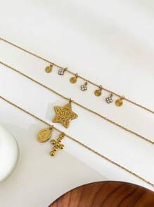 Monlansher 1 pezzo Collana con pendente in acciaio inossidabile non sbiadente per donna, modelli stella, ritratto, croce, alla moda, minimalista, di alta gamma, di moda, da indossare singolarmente o a più fili, versatile