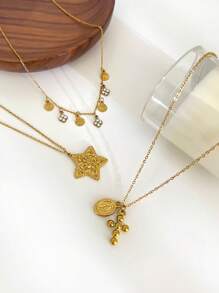 Monlansher 1 pezzo Collana con pendente in acciaio inossidabile non sbiadente per donna, modelli stella, ritratto, croce, alla moda, minimalista, di alta gamma, di moda, da indossare singolarmente o a più fili, versatile