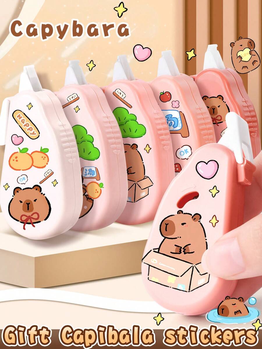 Bộ 5 chiếc/bộ dây thắt lưng chỉnh sửa màu gradient mini, đồ dùng văn phòng phẩm dễ thương và di động, băng xóa trắng đa năng đơn giản cho văn phòng, trường học, nhãn dán hoạt hình tự làm miễn phí8