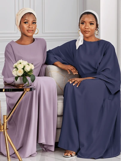 1 件全新纯色头巾优雅高端舒适长袍配腰带，适合日常穿着和聚会（Abaya）