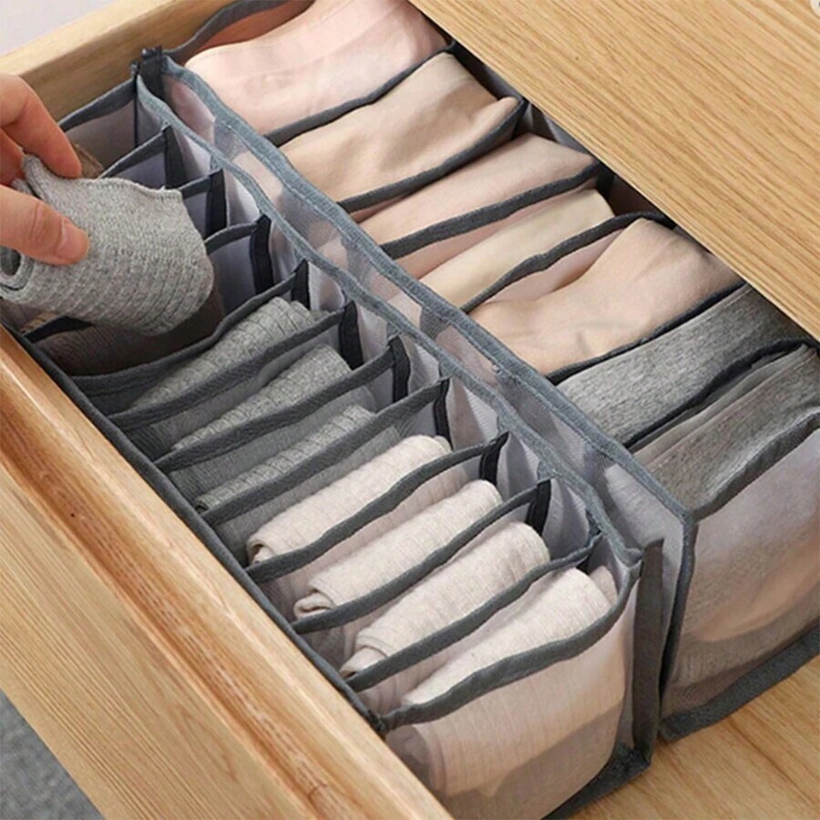 1PC Grey 11Grid 6Grid Foldable Mesh Underwear Storage Box, Drawer
