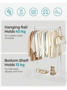 SONGMICS Clothes Rail, Clothes Rack, Garment Rack With Steel Frame, With Hanging Rail And Shelf, 33.5 X 92.5 X 153 Cm, For Bedroom, Dressing Room, Laundry Room, White - White - View 2