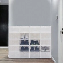 20Pcs Shoe Storage Cabinet ,Sneaker Shoes Plastic Organizer,Case Stackable(White, Clear/ Each Box: 33*23*14cm/13*9.1*5.5in(L*W*H))