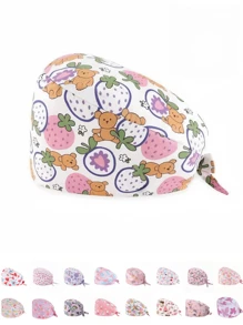 1 pieza Gorro de trabajo con estampado digital floral, animal y de corazón sobre base rosa, apto para médicos, enfermeras, salones de belleza, hospitales veterinarios y trabajadores de limpieza - Antibacteriano, antipolvo