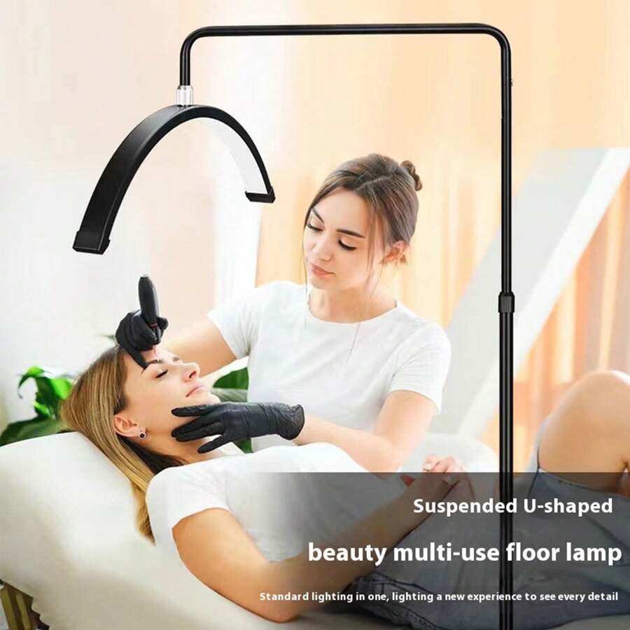 LED Floor Light, Nail Light With Remote Control And Phone Stand Half Moon Light, Adjustable Height And Brightness, Eyelash Extension Skin Care Beauty Light - 查看 1