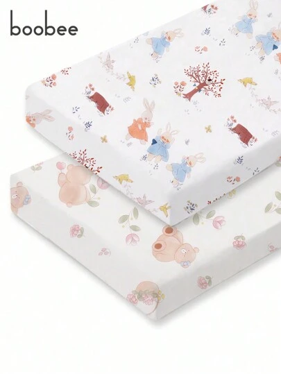 2pcs Soft & Comfortable Crib Sheets, Fitted, Adorable Animal Pattern, Breathable And Gentle, Perfect Baby Shower, Halloween, New Year Gift Love Valentine
