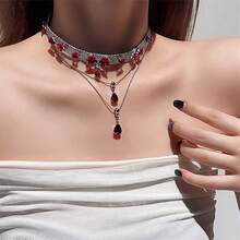 1 chiếc vòng cổ nhiều lớp tua rua pha lê đỏ siêu lấp lánh, choker sang trọng và thanh lịch - Nhiều màu - Xem 7