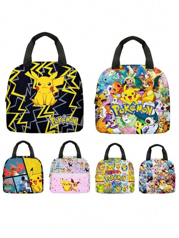 Bolsa de almuerzo portátil y aislada de gran capacidad con estampado de mascotas en estilo de dibujos animados, con cinturón de trabajo y bolsa de comida para niños