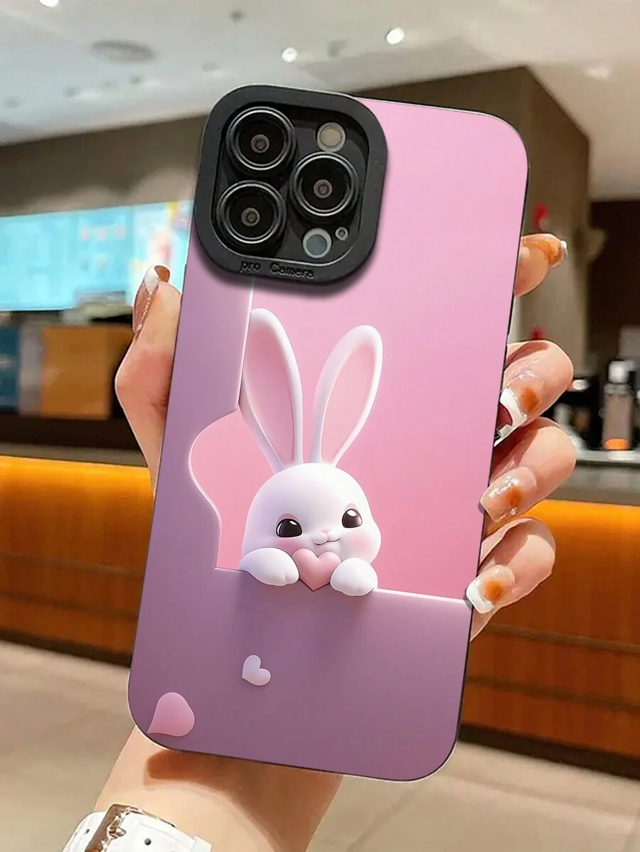 1pc Heart-Shaped Pink Rabbit Design Phone Case, Compatible With Iphone 16/15/15Plus/15Pro/15ProMax, 14/14Plus/14Pro/14ProMax, 13/13Pro/13ProMax, 12/12Pro/12ProMax, 11/11/11Pro Max/X/XS, Anti-Fouling, Fashionable, Best Selling - Multicolor - View 1