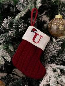 24pcs Knitted Christmas Stockings With Embroidered Letters, Red, Christmas Tree Decorations - Red Letter Socks - View 24