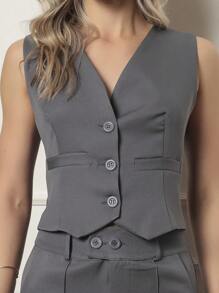 Women's Set Vest With Tailored Trousers Chic Formal - Xám - Xem 5