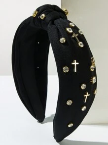 1pc New Solid Color Fabric Knotted Rhinestone Decor Fashion Headband, Personalized Alloy Cross Accessory Hair Decoration - Very Suitable For Women And Women Daily Wear, Simple Facial Washing Hair Accessory, Hairband, Hair Hoop Headbands Head Accessories Beauty Home Hair Accessories,Summer,Holiday,Travel,Festival,Party - Multicolor - View 3