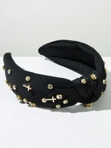 1pc New Solid Color Fabric Knotted Rhinestone Decor Fashion Headband, Personalized Alloy Cross Accessory Hair Decoration - Very Suitable For Women And Women Daily Wear, Simple Facial Washing Hair Accessory, Hairband, Hair Hoop Headbands Head Accessories Beauty Home Hair Accessories,Summer,Holiday,Travel,Festival,Party - Multicolor - View 7