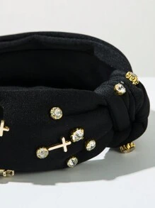 1pc New Solid Color Fabric Knotted Rhinestone Decor Fashion Headband, Personalized Alloy Cross Accessory Hair Decoration - Very Suitable For Women And Women Daily Wear, Simple Facial Washing Hair Accessory, Hairband, Hair Hoop Headbands Head Accessories Beauty Home Hair Accessories,Summer,Holiday,Travel,Festival,Party - Multicolor - View 8