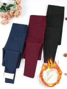 3Pcs Women High Waist Thermal Lined Leggings, Winter Tights - Multicolor - View 1
