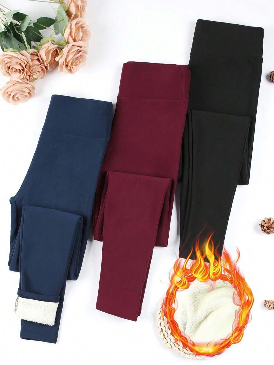3Pcs Women High Waist Thermal Lined Leggings, Winter Tights - Multicolor - View 1
