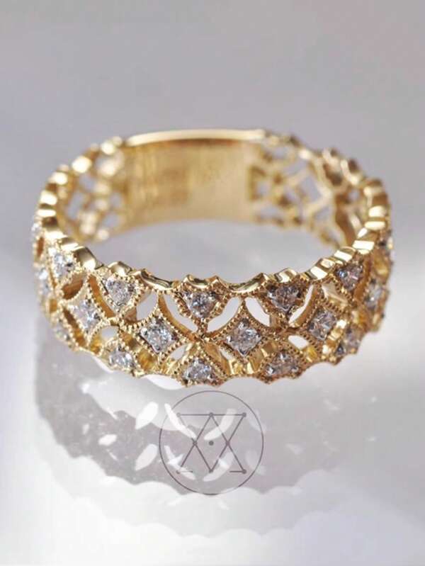 1 st. 18K gouden vierkante decoratieve ring, vintage stijl 925 puur zilveren ringen, geschikt voor dagelijks gebruik door vrouwen en mannen