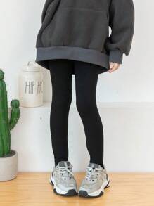 1pc Girls Plain Leggings, Warm And Comfortable, Casual Collegiate Athletic Tights For Autumn And Winter