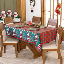 Square Tablecloth For 4 Places, Individual, Printed Christmas 1.40m X 1.40m - Christmas Party Decoration, End Of Year, Lining, Printed Oxford Fabric With Decorative Hem, Kitchen, Living Room, Pantry, Dinner, Supper, Santa Claus, Plaid, Bow - Cờ xanh - Xem 2
