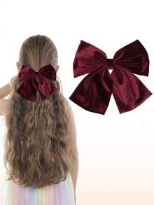 1 件装 女孩 6.5 英寸大号天鹅绒蝴蝶结发夹 大号蝴蝶结鳄鱼夹 发夹 发饰 适合女孩 儿童 青少年 - 彩色 - 查看 2