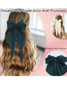 女士/女孩4件套发饰，4个大蝴蝶结发饰，丝缎材质，长尾设计，精美蝴蝶结金属发夹，适合日常、派对、旅行佩戴（黑色、米色、红色、绿色）圣诞节爪夹发卡 - 彩色 - 查看 3