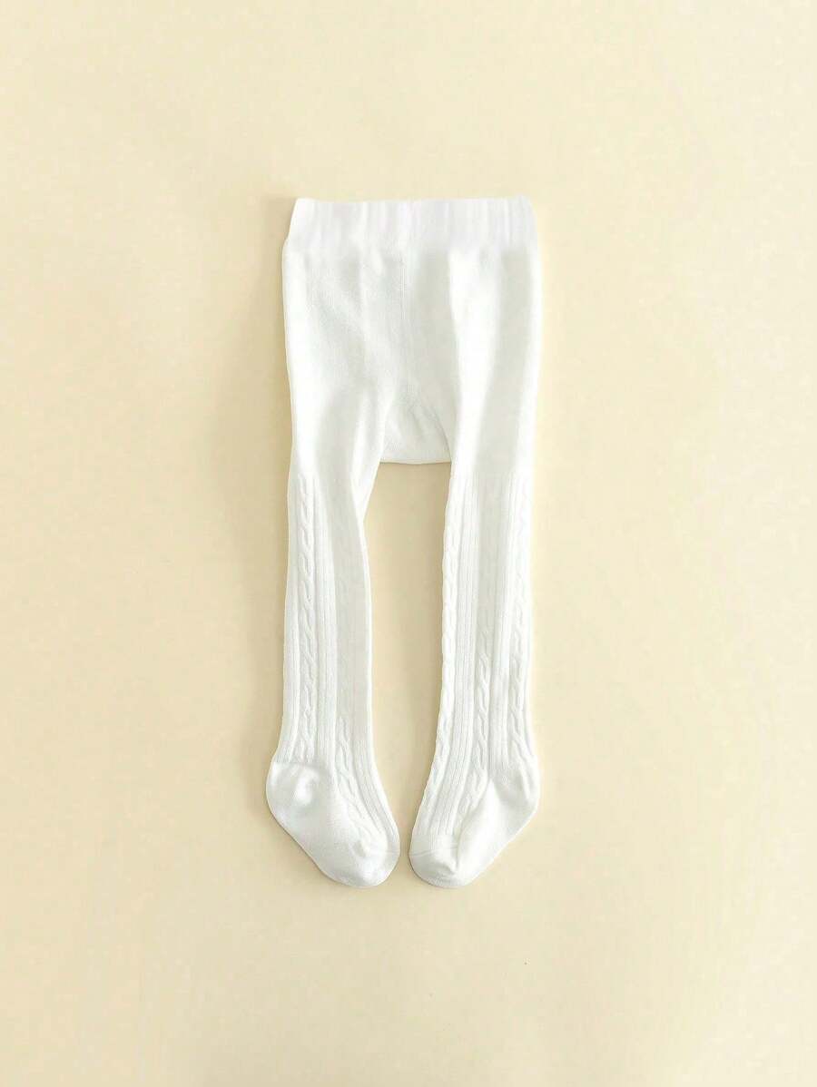 1 par de mallas para niños con diseño de rosquillas fritas, mallas de unicolor suaves y cómodas para niñas, leggings para todas las estaciones - Blanco - Ver 1
