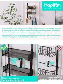 使用这款门上毛巾架整理您的家 - 9 个挂钩和 2 个篮子，易于安装，无需螺丝（圣诞装饰）房间装饰 - 黑色 - 查看 5