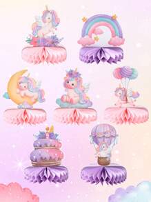 7件套独角兽彩虹风格蜂窝装饰品，独角兽主题节日生日派对房间背景装饰用品，闪亮生日派对用品，桌面装饰，圣诞节 - 水彩獨角獸 - 查看 4