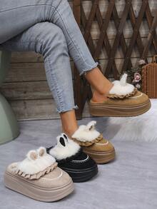 全新厚底超保暖室内拖鞋，舒适加垫家居鞋，加大码 - 米色 - 查看 8