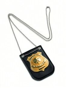 1pc Dress Up America Police Badge - Masquerade Dress Up Props,Pretend Play PD Badge With Chain & Belt Clip,Gold And Silver Police Costume,Police,Police Badge