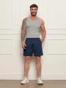 Kit 3 Shorts Bermuda Double Short 2x1 Compression Hidden Pocket Gym Training Dry Fit Cycling Running Thermal - 藏蓝色 - 查看 2